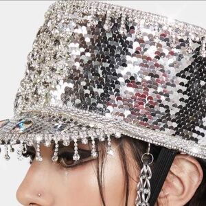Silver Sequin Rhinestone Embellished Hat